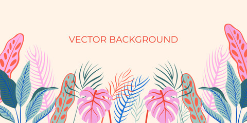 Modern abstract colorful leaves background. Bright leaves collection. Trendy motley vector illustration in flat style