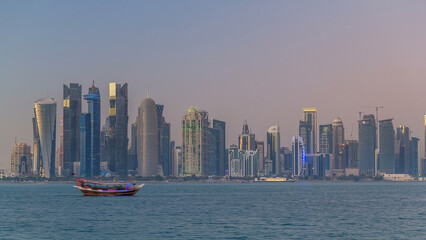 Fototapeta na wymiar Doha downtown skyline day to night timelapse, Qatar, Middle East
