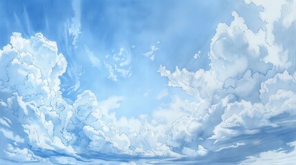A serene pencil art illustration capturing the essence of a simple blue sky - obrazy, fototapety, plakaty