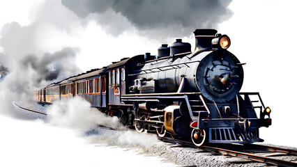 Naklejka premium Illustraton of an Old Steam engine train during travelling 