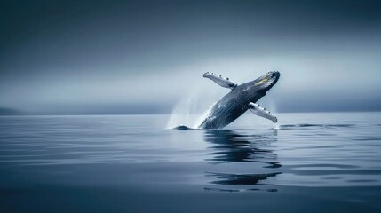 Fototapeta premium Dynamic Humpback Whale Jumping Scene