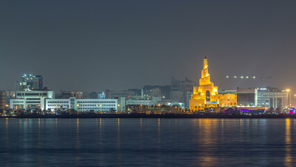 Doha skyline with the Islamic Cultural Center timelapse in Qatar, Middle East