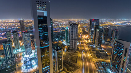 The skyline of the West Bay area from top in Doha timelapse, Qatar.