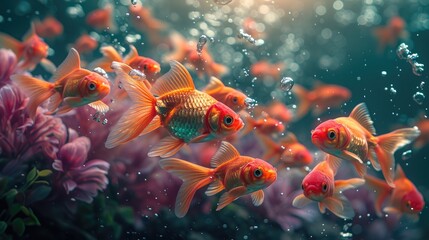 Obraz na płótnie Canvas Elegant Goldfish Gliding Through Deep Purple Waters