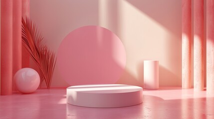 Abstract geometric background, Arch, Staircase, Pink colors background for banners for product presentation.