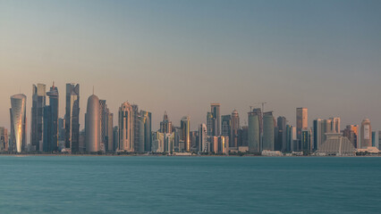Naklejka premium Skyline of Doha timelapse in Qatar in the very early morning