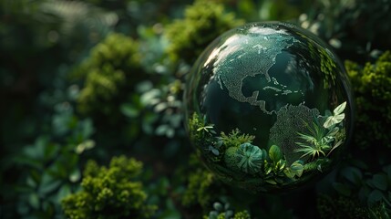 Obraz na płótnie Canvas Glass globe encircled by verdant forest flora symbol generative ai