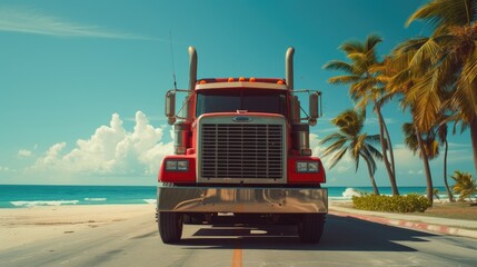 Fototapeta premium Vibrant Big Rig on Sunny Highway