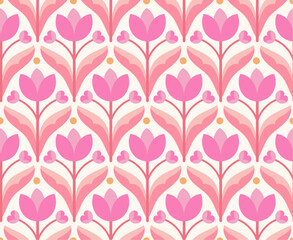 Abstract floral seamless pattern. Vector art deco texture. Geometric minimalist background. - 756700954