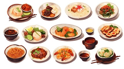 Collage of different assortment of various dishes, Asian food