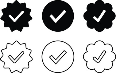 Verified black tick badge icon set isolated on transparent background. Social media official account tick symbol collection. Abstract Modern Verification vector for Instagram, Facebook, Twitter o - obrazy, fototapety, plakaty