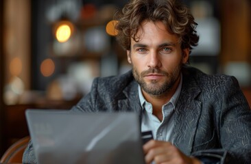 A whitecollar worker sitting at a table, using a laptop computer
