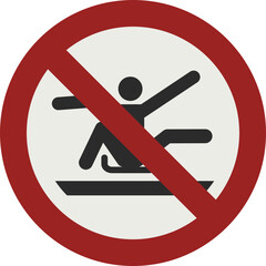 PROHIBITION SIGN PICTOGRAM, DO NOT STRETCH OUT OF TOBOGGAN ISO 7010 – P046, SVG