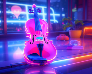 A violin emitting a soft pastel hue with each note played