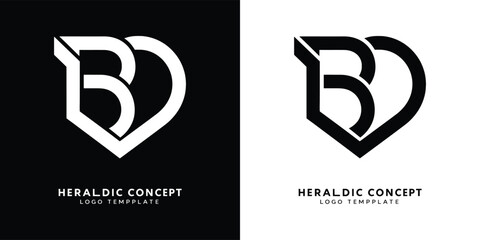 Initial letter BD or DB logo template with modern sacred heraldic symbol in flat design monogram illustration - obrazy, fototapety, plakaty