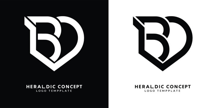 Initial letter BD or DB logo template with modern sacred heraldic symbol in flat design monogram illustration
