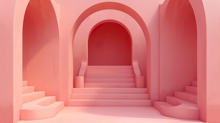 Abstract geometric background, Arch, Staircase, Pink colors background for banners for product presentation.
