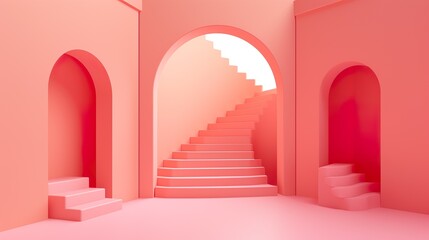 Abstract geometric background, Arch, Staircase, Pink colors background for banners for product presentation.