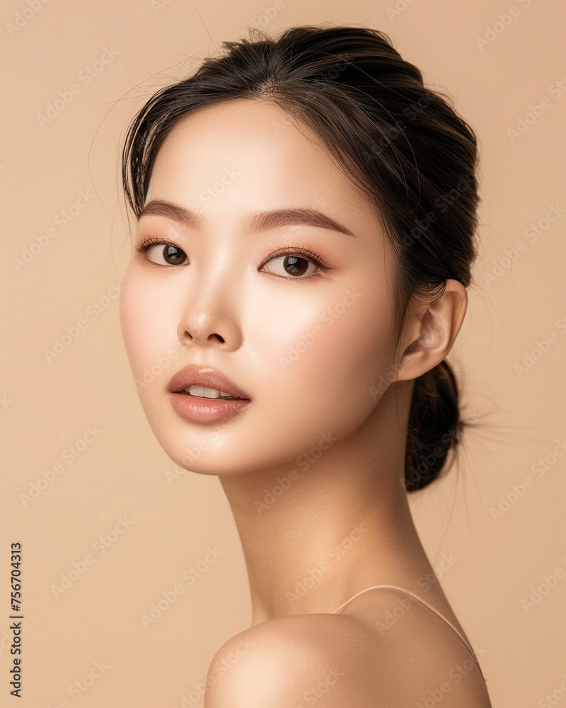 Poster Photo of an Asian female model on neutral beige background