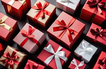 Set of some gift boxes. Happy Birthday concept. Christmas. Happy woman's day. Mothers Day. Front view.