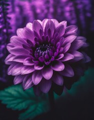  A close-up view of a vibrant purple flower standing out against a lush purple background, creating a visually striking contrast