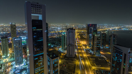 Fototapeta na wymiar The skyline of the West Bay area from top in Doha timelapse, Qatar.