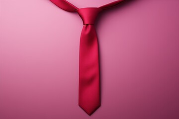 A red tie neatly placed on top of a pink surface, creating a contrast of colors and textures.