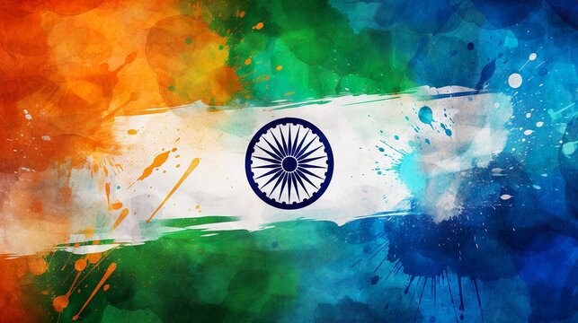 National flag of India with a cloud of colored button on a black background, Indian flag colors tech wallpaper