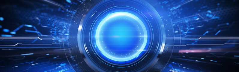 Futuristic banner of circular blue interface on tech background