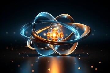 A detailed computer model of an atom showing the nucleus, protons and neutrons - obrazy, fototapety, plakaty