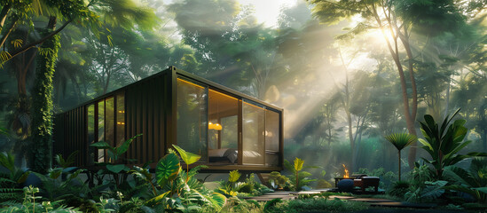 container house cabin with modern concept in the serenity forest