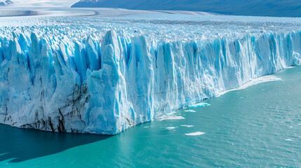 Perito Moreno Glacier At El Calafate In Patagonia Argentina. Nature Landscape. Glacier Background. Patagonia Argentina. Ice Berg Scenery. Perito Moreno Glacier At El Calafate, Generative Ai - obrazy, fototapety, plakaty