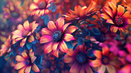 Red and yellow flower. AI generated art illustration.