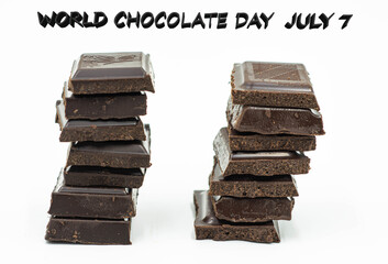 world chocolate day .pieces of chocolate on white background,