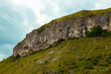 Rocky hills of the Bakota Bay. Located on place of old village that was flooded after big hydroelectricity dam was built on Dniester river. Khmelnytskyi region, Ukraine.