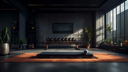 Gym Interior with Yoga Mat and Props

 - obrazy, fototapety, plakaty