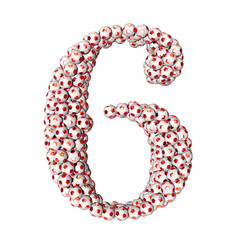 Symbols made from red soccer balls. number 6