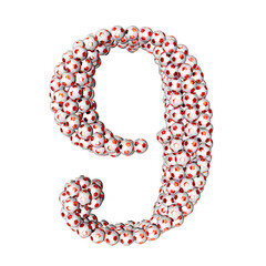 Symbols made from red soccer balls. number 9