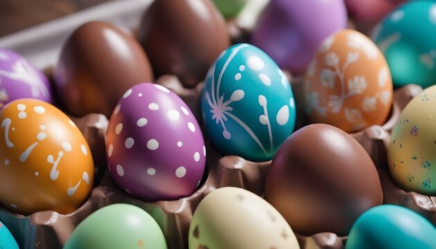 Multitude of decorated chocolate easter eggs