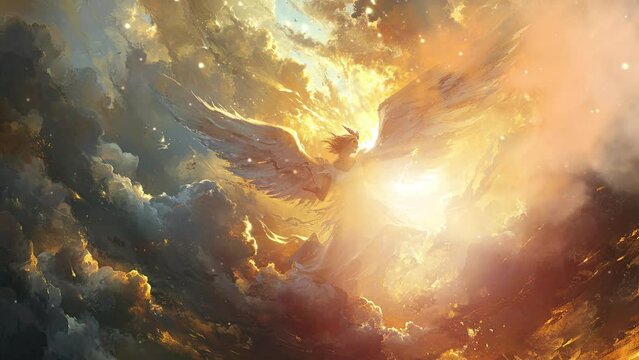 Ascension Day concept, angel flying in the sky