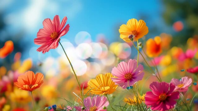 Colorful Array of Pink and White Flowers Blooming in Nature. Seamless looping 4k timelapse virtual video animation background generated AI 