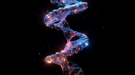 Black Background AI Enhanced DNA Double Helix Visualization
