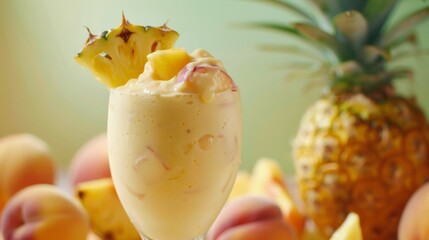 Close up of a tropical drink topped with a vibrant pineapple