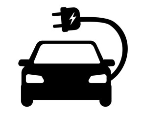 Electric car icon. Electrical automobile cable contour and plug charging black symbol. Eco friendly electro auto vehicle concept. Vector electricity illustration