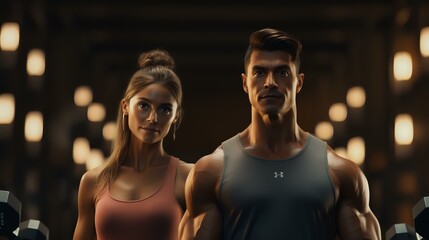 Fototapeta na wymiar Dynamic Duo: Fitness Lifestyle with Dumbbell Workouts