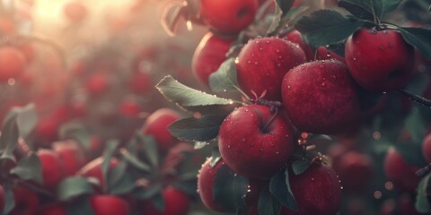 red apples on the tree Generative AI - obrazy, fototapety, plakaty