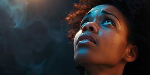 Fototapeta premium young african american woman praying to god in tears Generative AI