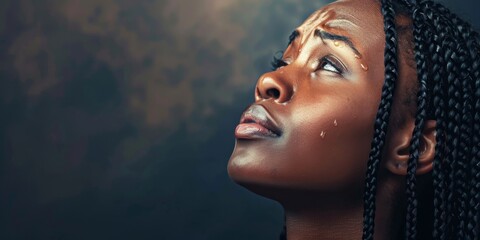 young african american woman praying to god in tears Generative AI