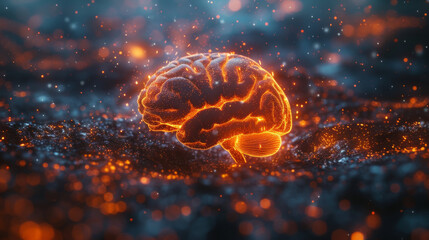 AI Cerebrum: Digital Brain Hologram and Connectivity Lines
