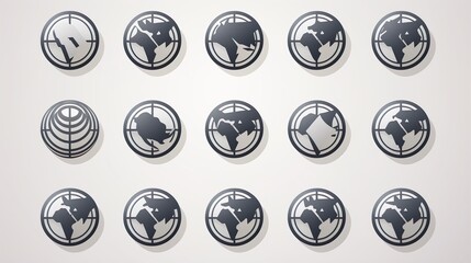 logos of the globe set international collection on grayscale background - obrazy, fototapety, plakaty